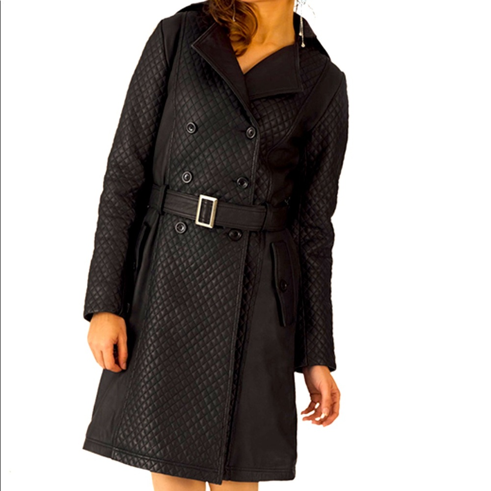 The Jacket Maker Black Leather Trench Coat -Medium